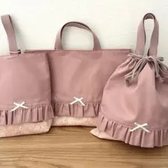 1334 レッスンバッグ　上履き入れ　体操服袋　ピンク　リボン　ハンドメイド
