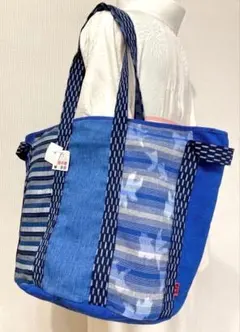 儀右ヱ門 ギエモン GIEMON 藍染 切替 レザーハンドル トートバッグ