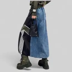 大人気！デニムスカート ストリートサイドライン バルーンスカート ロングスカート
