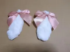 ファー付き　ピンクリボン　垂れ耳　ヘアピンセット