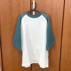 ホワイト/グリーン 七分袖カットソー