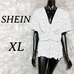 [SHEIN] シーイン ドット柄 フリルブラウス 半袖 ホワイト (XL)