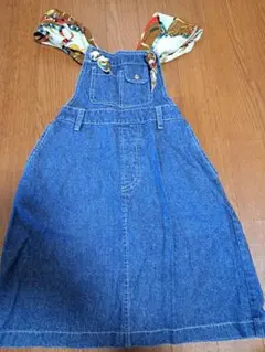 デニム ジャンバースカート スカーフ柄ストラップ　130