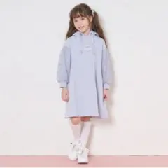 短時間1回着用！メゾピアノ　水色袖チュールトレーナーパーカーフード付きワンピース