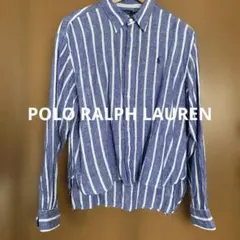 【極美品】ポロラルフローレン リネンシャツ M 青白ストライプ