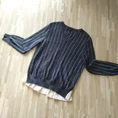 美品　INDIVI ストライプ Vネックニット　グレー　仕事