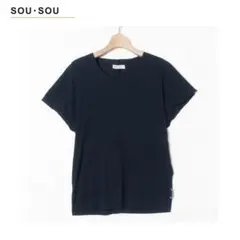 SOU・SOU ジバン 高島縮 フレンチスリーブブラウス ネイビーのサムネイル