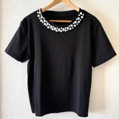 パール付 黒 半袖 Tシャツ 上品 美品 通勤 通学 fifth 未使用品級のサムネイル