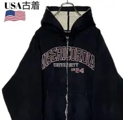 USA古着 カレッジロゴ ジップアップパーカー 黒 L スウェット フーディー