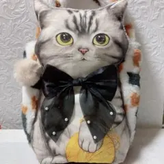 ビッグサイズサバ猫ちゃんトートバッグ　コヤンイサムチョン　ふわモコ三毛猫ファー