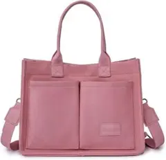 キャンバスクロス メッセンジャー トートバッグ デニム 大容量 ピンク