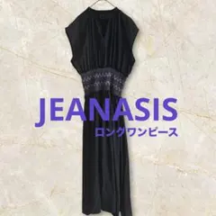 ジーナシス　ウエストシャーリング ロングワンピース ブラック 半袖　刺繍のサムネイル