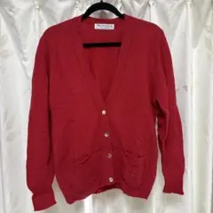 Burberrys ウール100% ヴィンテージ Vネックカーディガン 赤 S