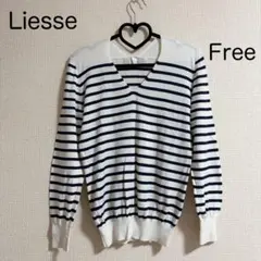 【Liesse】薄手 Vネック ボーダーニット（Free）ネイビー×ホワイト