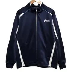美品　asics アシックス トラックジャケット ジャージ 刺繍ロゴ ネイビー