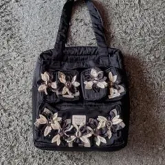 ポテチーノ Potechino 花モチーフ トートバッグ 黒