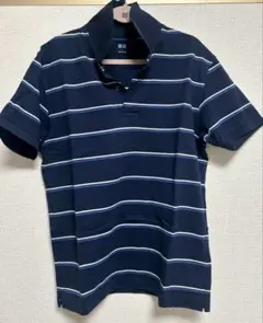 紺色ストライプ 半袖ポロシャツ Sサイズ