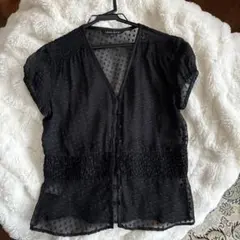 【美品】LAURA ASHLEY ドット柄 半袖ブラウス ブラック サイズ9のサムネイル