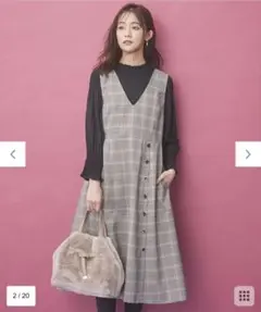 【2SET】anysis チェック　ジャンパースカート、インナーカットソー