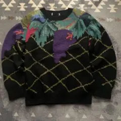 超希少 vintage 柄ニット archive レトロ 古着 個性的 ブラック