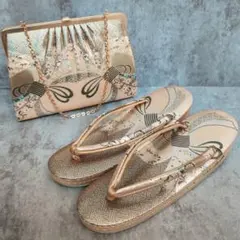 【美品】和装用　バッグ 草履セット（ピンクと金 ピンクゴールド