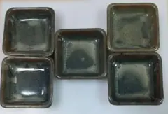 グレーとブラウンの陶器小皿5枚セット