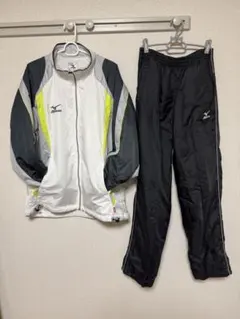 【Oサイズ】ミズノ ウィンドブレーカー 上下セット 白黒 防寒 ブレスサーモ