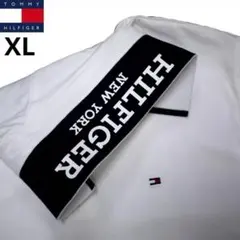 新品 トミーヒルフィガー XL 刺繍ロゴストレッチ ポロシャツ 白 ゴルフにも