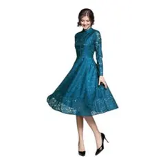 パーティードレス L ミモレ丈 総レース