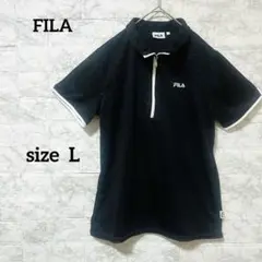 「FILA フィラ 半袖 ハーフジップ スポーツTシャツ 黒」ドット柄 L