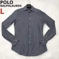 ✨現行 QR✨ポロラルフローレン ニットドレスシャツ ストライプ　L ロゴ