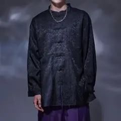 【Ellno Loset】ジャガードチャイナシャツ ブラック 長袖 M
