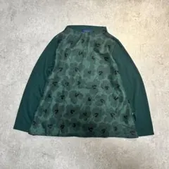 ダークグリーン フラワーパターン 長袖カットソー