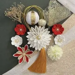 卒業式　成人式　赤　つまみ細工　#148　髪飾り　前撮り　振袖　白　アイボリー