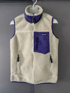 patagonia フリースベスト アイボリー/パープル