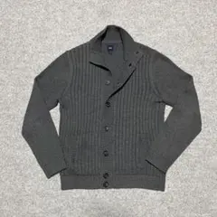 ギャップ ハイネック ニットカーディガン ダークチャコールグレー#リブ#ケーブル