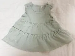 グリーンチェック リボン付きチュニック　80cm