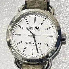 COACH アナログ腕時計 シルバー文字盤 カーキベルト　シグネイチャー柄のサムネイル