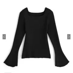 GRL スクエアネックフレアスリーブリブニットトップス［K9153c］ブラック