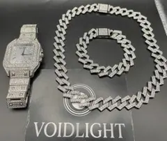 Voidlight 漆黒の3点SET 究極の輝き ジルコニア 腕時計 ネックレス 
