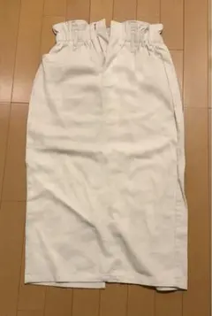 レトロガール ハイウエスト デニム タイト ロングスカート ホワイト M