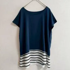 美品 s0729【ルスーク】フレンチスリーブボーダーカットソー 半袖Tシャツ