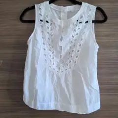 ZARA コットン 刺繍入りホワイトノースリーブチュニックＳ