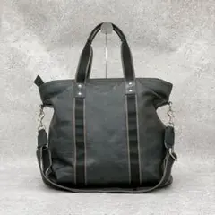 COACH Bag Black Leather Tote Gray Stripeのサムネイル