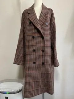 part2junkoshimadaブラウンチェックダブルブレストコート♭6829