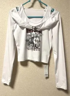 Figments ホワイト 長袖 レイヤードデザイントップス ピチT