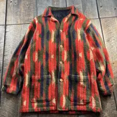 古着　総柄　ウールジャケット　起毛　モヘア風　L ヴィンテージ　ネイティブ柄