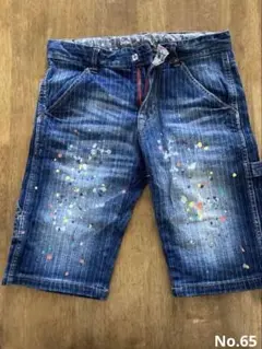 JUNK STORE デニム ペインター ハーフパンツ ヒッコリー柄 ゴム調節