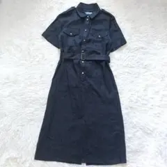 【Maker's Shirt 鎌倉】半袖 シャツワンピース リネン100% 黒のサムネイル