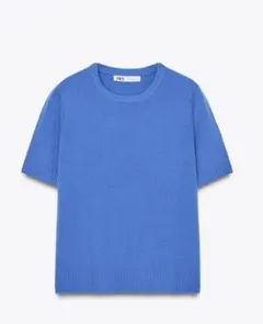 【新品】ZARA 半袖ニット ブルー S クルーネック